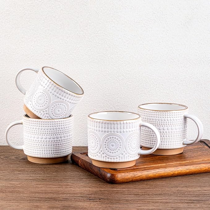 GBhome 12 oz Coffee Mugs Set of 4, Stackable Ceramic Coffee Cups Set | Modern