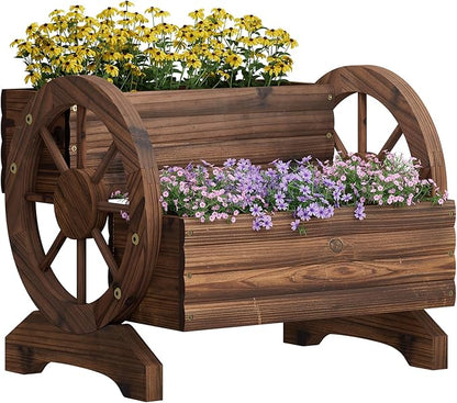 Wooden Wagon Planter Flower Cart