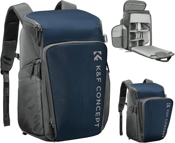 K&F CONCEPT Camera bags Waterproof 25L Large Capacity Camera Case with Raincover Camera Case 15.6 Inch Laptop Compartment Compatible with Canon/Nikon/Sony/DJI Mavic Drone Travel Camera Backpack