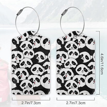 2Pcs Luggage Tag for Suitcase Panda Cartoon Cute Suitcase Tag with Privacy Flap & Name ID Label & Metal Loop,Travel Bag Luggage Tags for Women