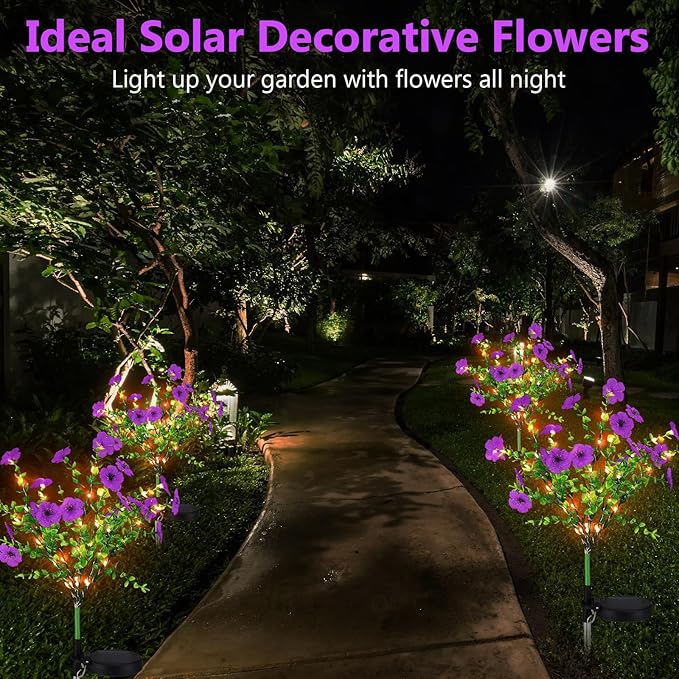 2 Pack Solar Stake Lights Outdoor Decor Waterproof Mums Artificial Flowers
