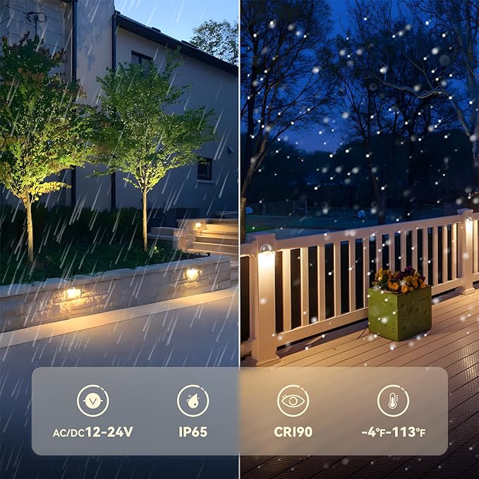 LEONLITE 12-Pack Update 5CCT LED Low Voltage Deck Lights, 180LM 3.5inch