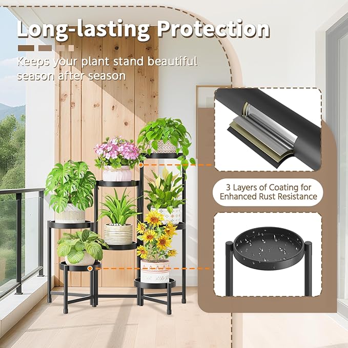 LASZOLA 7 Tiered Folding Tall Plant Stand Indoor