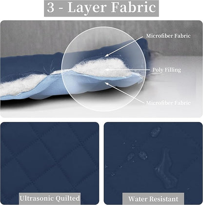 Easy-Going King Size Reversible Quilt Set with 1 Quilt and 2 Pillow Shams, Soft Bed Quilt Cover, Water Resistant Lightweight Microfiber Bedspread, Stain Resistant, Dark Blue/Light Blue