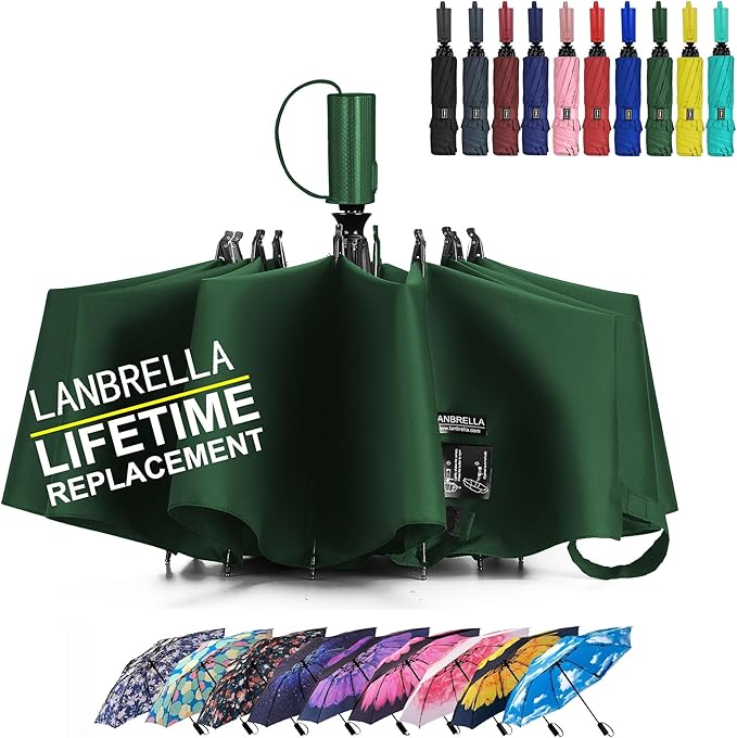 LANBRELLA Compact Reverse Folding Umbrella Auto Windproof Travel Umbrella