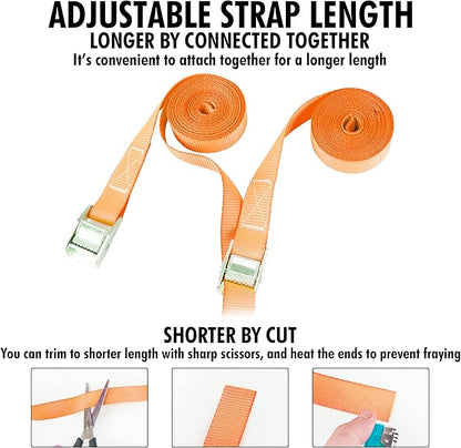 Cartman 1" x 12'Lashing Straps Cargo Tie-Down Strap Up to 600lbs, 10pk in Carry Bag, Orange