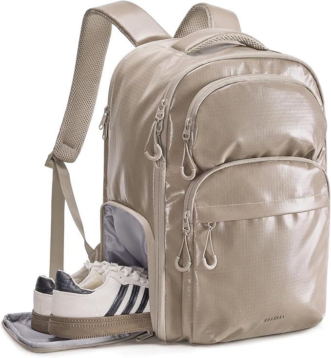 BAGSMART 30L Travel Backpack, 15.6 Inch Carry On Backpack Flight Approved, Personal Item Travel Bag, Water Resistant Weekender Bag Daypack, Camel