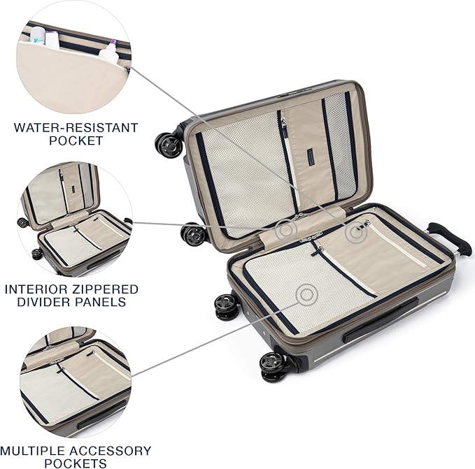 Travelpro Platinum Elite Hardside Expandable Carry on Luggage, 8 Wheel Spinner, TSA Lock, Hard Shell Polycarbonate Suitcase, Metallic Sand, Compact Carry on 20-Inch