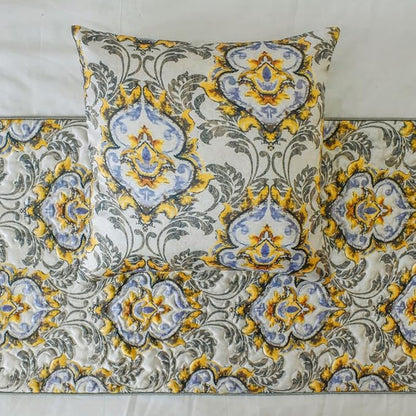 The HomeCentric King/Queen/Twin Grey Decorative Queen 74"x18" Bed Runner Without Pillow Cover, Quilted, Damask & Tassels Bed Scarf on Jacquard Fabric - Damask Blaze
