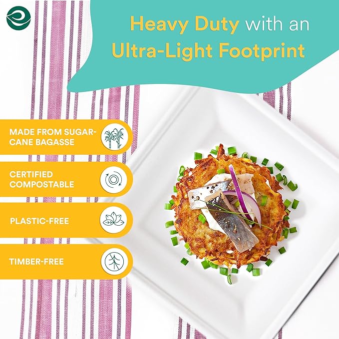 ECO SOUL Compostable Paper Plates 6 Inch (400 Count) Heavy Duty Disposable Dessert Plates, Eco-Friendly Sugarcane Bagasse Small Plates For Appetizer- White