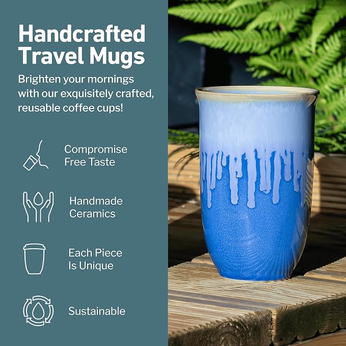 NOVA CERAMICS Ceramic Tumbler– Blue Ceramic Mug – Microwave & Dishwasher Safe