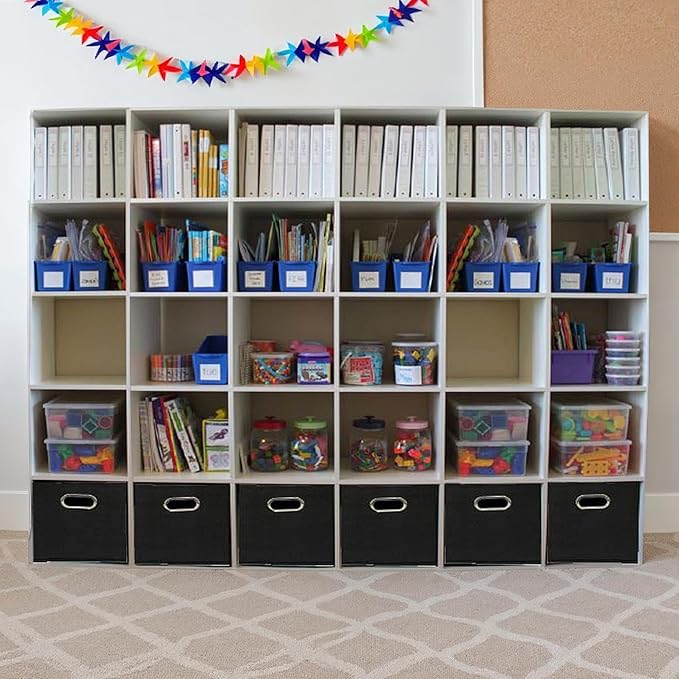 Household Essentials 80-1 Foldable Fabric Storage Bins | Set of 6 Cubby Cubes With Handles | Black