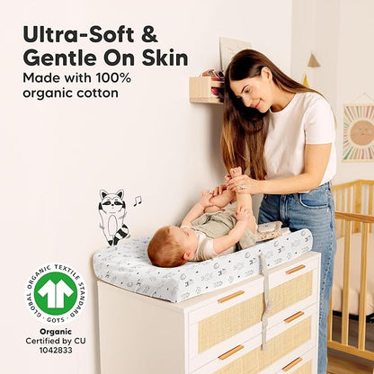 2-Pack Organic Changing Pad Covers for Girl, Boy, Neutral - 100% Cotton Changing Table Pad Cover, Soft Baby Nursery Diaper Changing Pad Sheets, Contour Changing Pads Liners,Change Pad Cover (Woodland)