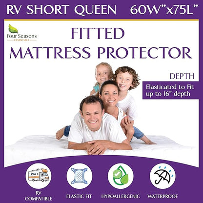 RV Short Queen Mattress Protector – Mattress Cover for 60"x75" Bed - 100% Waterproof, Noiseless, Hypoallergenic Fitted Sheet Mattress Protector for Camper