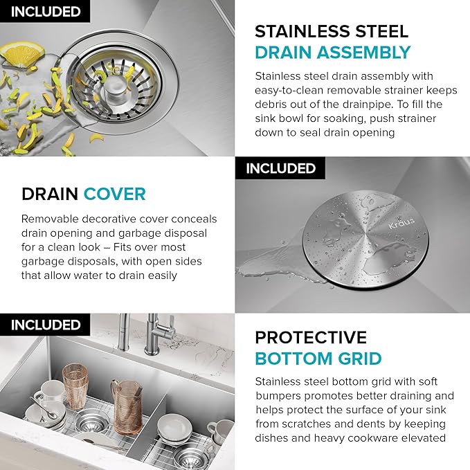Kraus Kitchen Sinks Undermount - 32 Inch Stainless Steel Kitchen Sink, 60/40 Double Bowl, 16 Gauge, Model KHU103-32