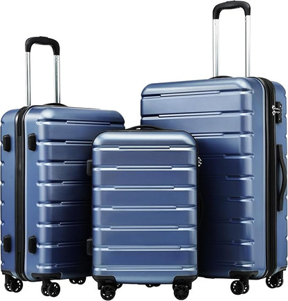 Coolife Luggage Suitcase Carry-on Spinner TSA Lock USB Port Expandable (only 28’’) Lightweight Hardside Luggage (Ice Blue, 3 piece set)