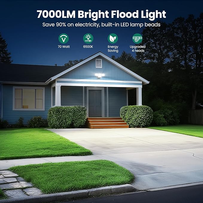 70W 7000LM LED Flood Lights Outdoor 2 Packs, Switch Controlled Security Lights