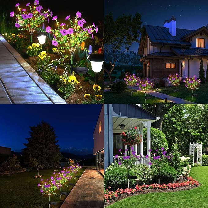 2 Pack Solar Stake Lights Outdoor Decor Waterproof Mums Artificial Flowers