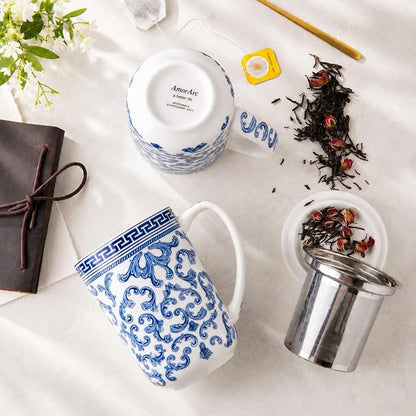 AmorArc Tea Cup With Infuser and Lid, 18oz Loose Leaf Tea Mug With Steeper |