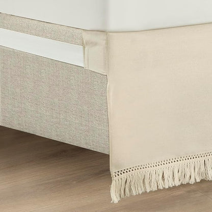 Lush Decor Boho Fringe 15-Inch Tailored Drop Easy Fit Bedskirt, Queen, Neutral