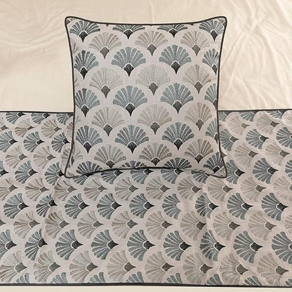 The HomeCentric King Queen Twin Blue & Grey Designer Twin 53"x18" Bed Runner with 2 Pillow Cover, Floral Embroidery Bed Scarf on Cotton Fabric - Flourish Bloom