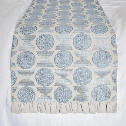 The HomeCentric King/Queen/Twin Blue Decorative Bed Runner Full 68"x18" Bed Runner Without Pillow Cover, Embroidery, Ruffles Bed Scarf on Linen Fabric - Ellara Blue