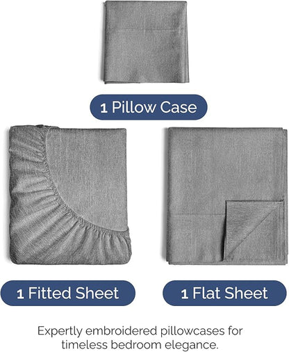 Twin Size 3 Piece Sheet Set - Comfy Breathable & Cooling Bed Sheets Set - Hotel Luxury Bedding for Women, Men, Kids, Teens, Boys & Girls - Deep Pockets, Soft & Wrinkle Free - Grey (Heathered Sheets)