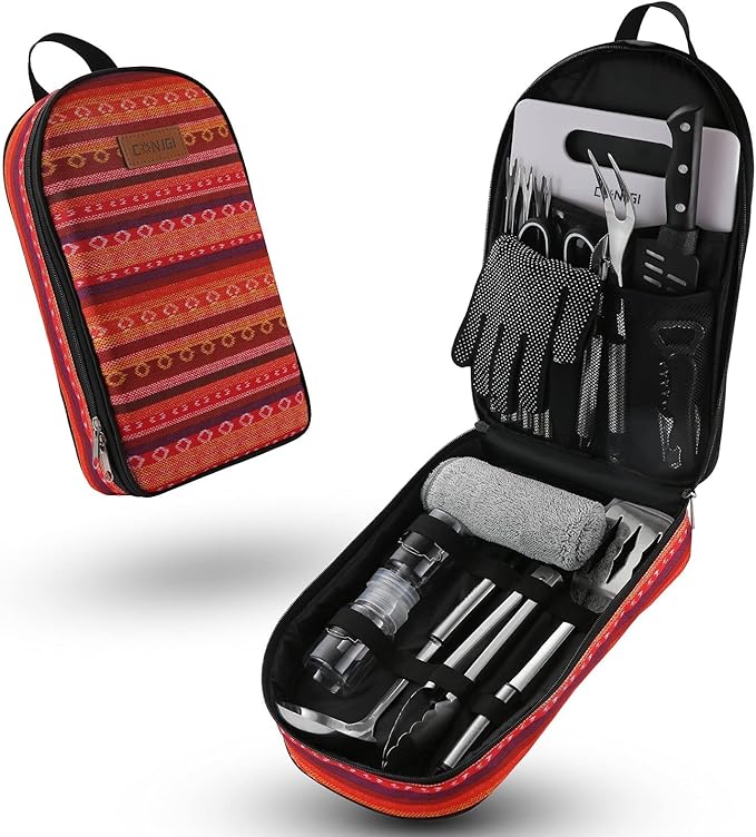 Camping Cookware Storage Bag - Camping Cooking Utensils Set Bag Camping Tool Portable Storage Bag Suitable for Knife, Fork, Spoon, Chopping Board, Chef's Knife,Kitchenware Storage