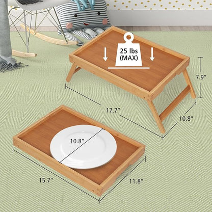 Artmeer Bed Tray Table with Folding Legs,Bamboo Breakfast in Bed for TV Table, Laptop Computer Tray,Eating,Snack Tray(Bamboo)