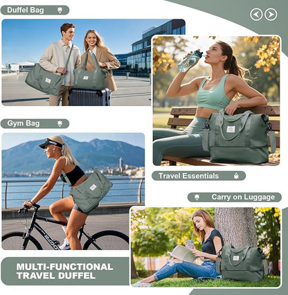 Travel Duffel Bag, Sports Tote Gym Bag, Shoulder Weekender Overnight Bag for Women