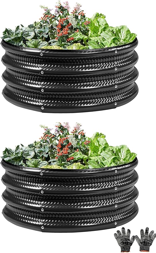 2 Pcs 2x2X1 FT Round Galvanized Raised Garden Bed Kit, Metal Raised Box