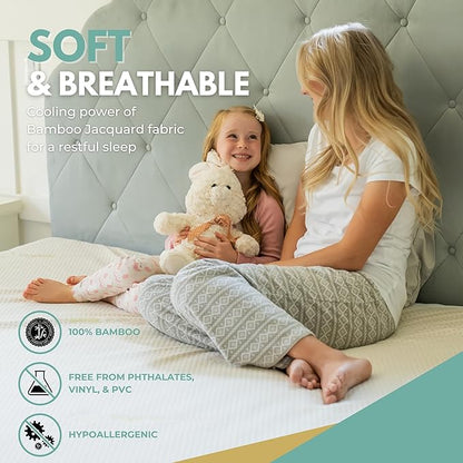 Twin XL Size 39x80” Premium Bamboo Waterproof Mattress Protector, 100% Viscose from Bamboo, Hypoallergenic, Cooling Mattress Pad Cover, Soft & Breathable Fitted Sheet Style up to 18" Deep - Rest Line