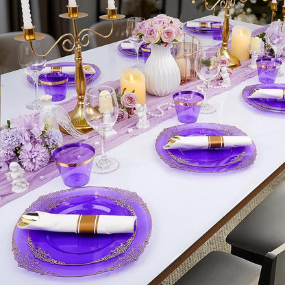 Bestluck 350PCS Purple Disposable Dinnerware