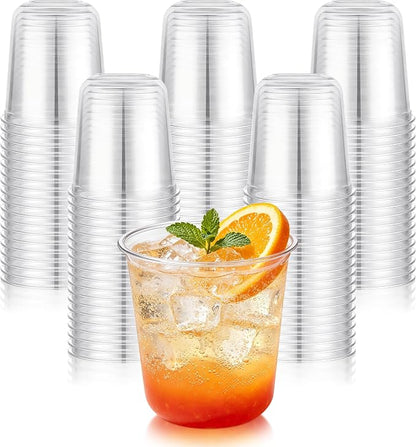 KesaPlan 200 Pcs 12oz Plastic Clear Cups, Disposable Wine Cocktail Glasses |
