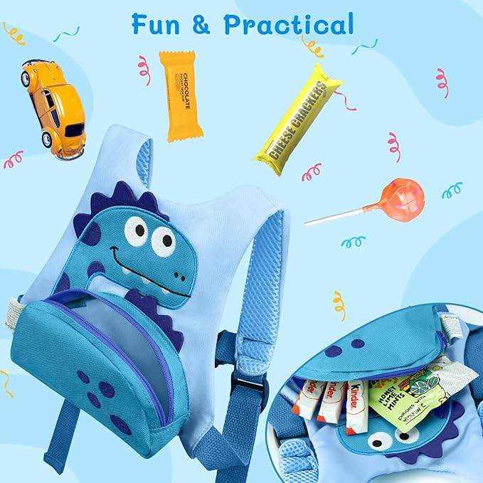 Dr.meter 3 in 1 Toddler Harness Leash + 8.2ft Anti Lost Wrist Link, Cute Dinosaur Kids Safety Harness with Key Lock, Child Walking Harness Assistant Strap for Outdoor Activity Travel