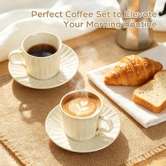 Ceramic Coffee Cup Set, 8 oz Cappuccino Cups