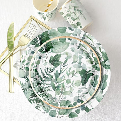 WRAPAHOLIC 25Pcs Eucalyptus Paper Plates