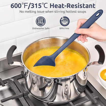 U-Taste Extra-Long 600ºF Heat Resistant Spatula Spoon: 14" Silicone Spoonula Cooking Utensils for Kitchen Use, Non-Stick Scoop Scraper with Soft Edge & Firm Core for Mixing, Serving (Midnight Blue)