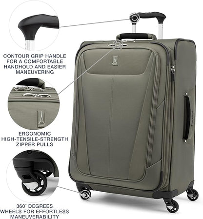 Travelpro Maxlite 5 Softside Expandable Checked Luggage with 4 Spinner Wheels, Lightweight Suitcase, Men and Women, Slate Green, Checked Medium 25-Inch
