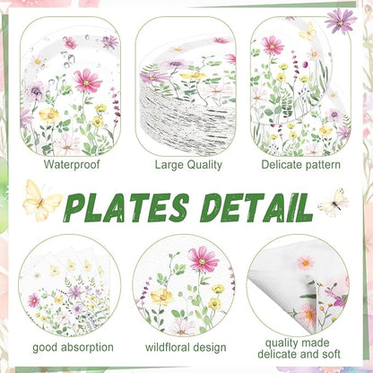 250 Pcs Wildflower Party Decorations Include Spring Summer Floral Paper Plates