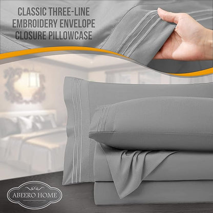 Queen Sheet Set - Luxury Hotel Bed Sheets - Soft Cooling Sheets with Elastic Corner Straps - Deep Pocket Microfiber Bedsheet - Bedding Sheet & Pillowcases -4 PC (Queen Size, Light Gray)