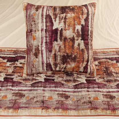 The HomeCentric King Queen Twin Pink & Orange Designer Queen 74"x18" Bed Runner with 2 Pillow Cover, Ikat & Quilted Bed Scarf on Cotton Printed Fabric - Ikat Splash