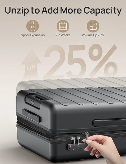 NINETYGO Carry On Luggage 22x14x9 Airline Approved, 20 Inch Luggage with Smooth Spinner Wheels, Expandable, Hard Shell PC Suitcase, Lightweight Travel Luggage, TSA Approved (Black, Rhine Max1.0)