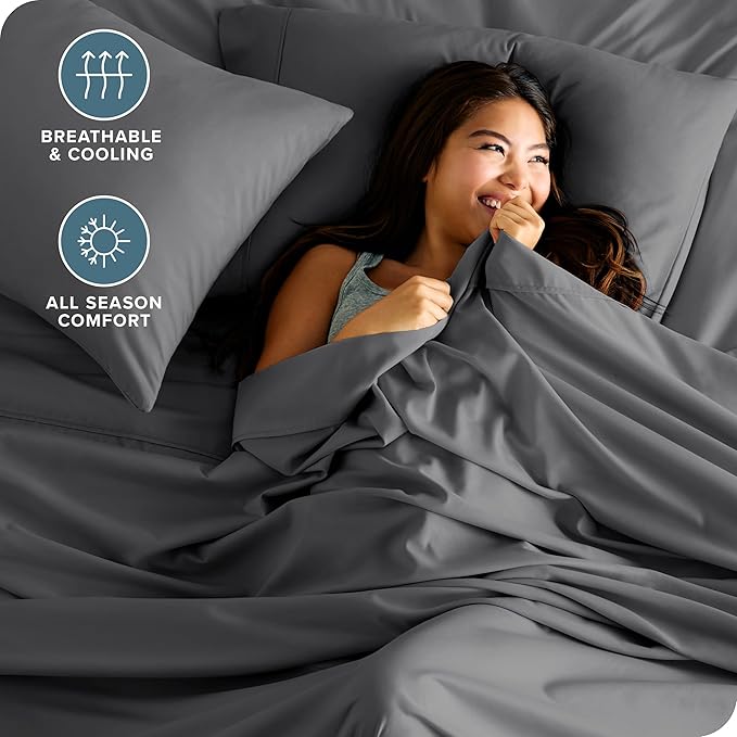 Bare Home Twin Sheet Set - 1800 Ultra-Soft Microfiber Twin Bed Sheets - Double Brushed - Deep Pockets - Easy Fit - Extra Soft - 3 Piece Set - Bedding Sheets & Pillowcases (Twin, Grey)