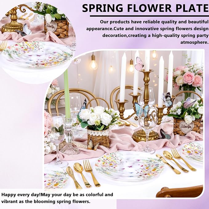 60PCS Wildflower Plates Disposable