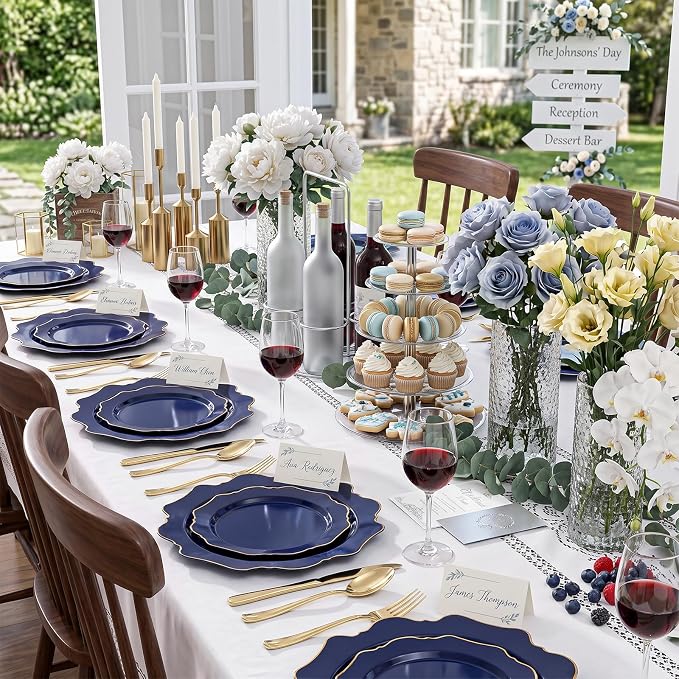 50PCS Navy Blue Disposable Plates Fancy Blue Plates