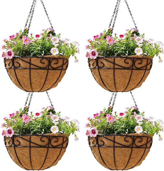 10 inch Metal Hanging Baskets For Plants Outdoor 4 Pack Round Metal Wire