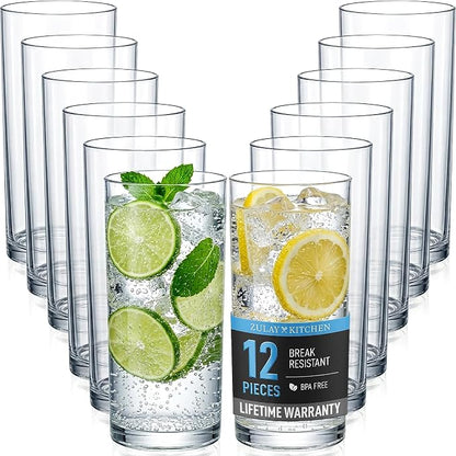Zulay Kitchen Plastic Drinking Glasses – 16oz Acrylic Shatterproof Water Cups