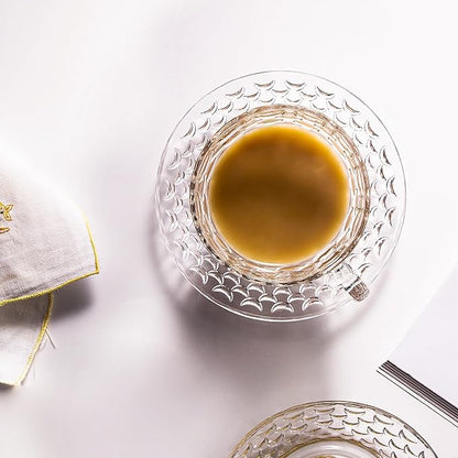 Glass Tea Cups and Saucers Set of 6