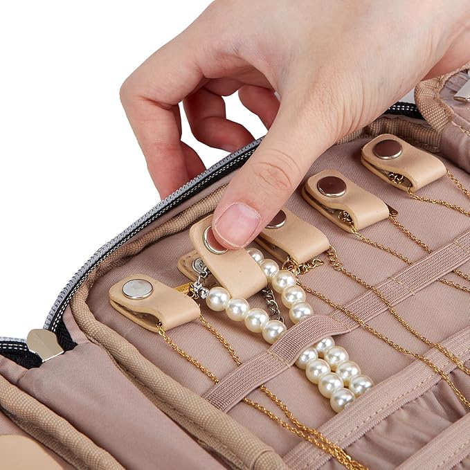BELALIFE Travel Jewelry Organizer, Portable Storage Case for Earrings, Rings, Necklaces, Bracelets, Pink